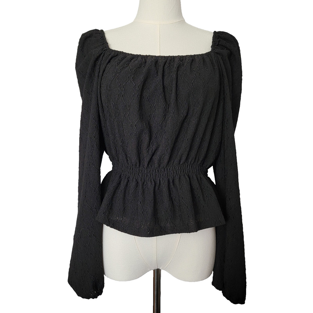 SO Romantic Black Coquete Milkmaid Top Juniors L NEW Peasant Witchy Whimsygoth